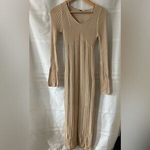 Freshman Beige Long Sleeve Knit Dress